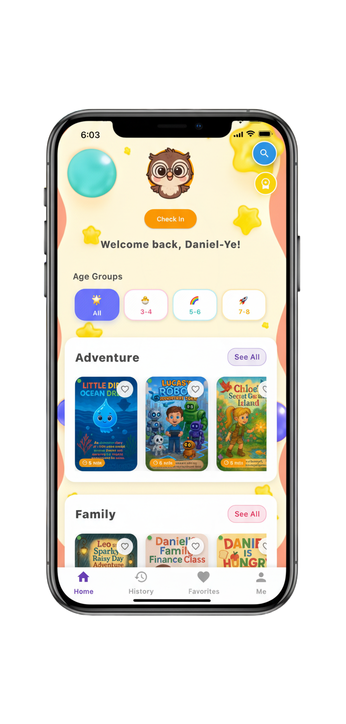 CozyKidsStories App Homepage